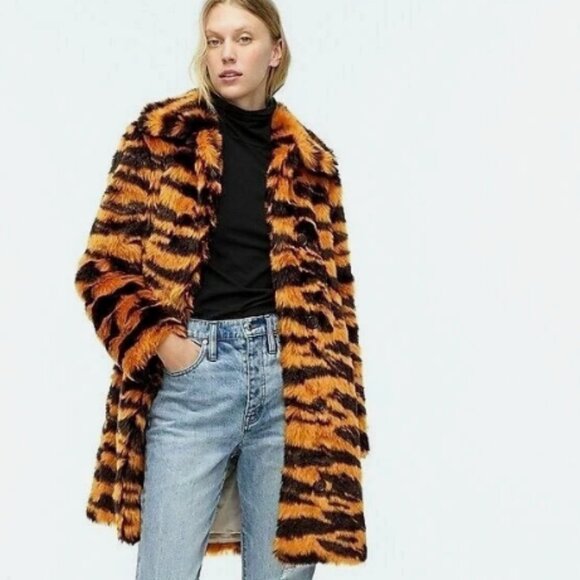 J. Crew Jackets & Blazers - J. Crew Faux Fur Tiger Jacket Orange Black Size Small